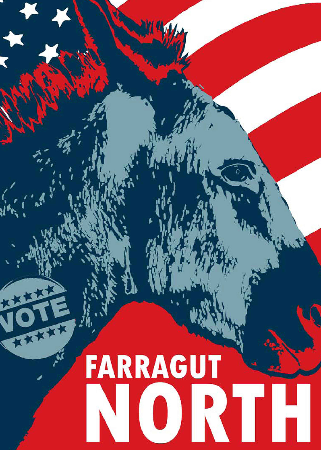 Artwork of a Donkey Head with an American flag background Title: Farragut North