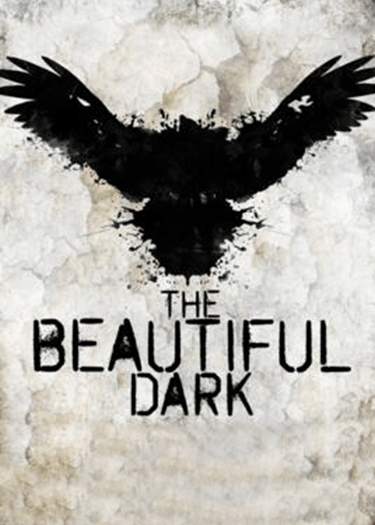 Key Art from The Beautiful Dark (2013). An inkblot image that ressembles a large black bird is at the center of the artwork.