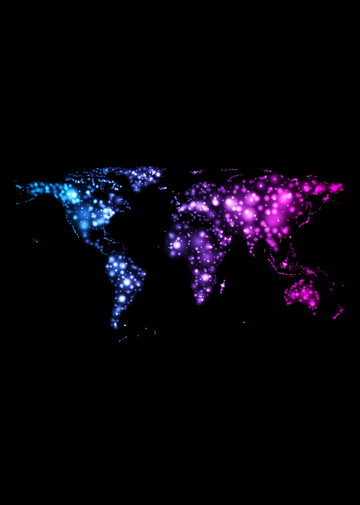 Image of the world lit up in colored lights, no boundaries noticeable