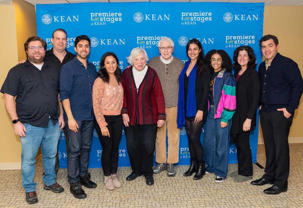 W. John Bauer and Nancy Boucher pose with the winning playwright of the 2019 Bauer Boucher Award, Tariq Hamami, and the cast of his play, Smail.