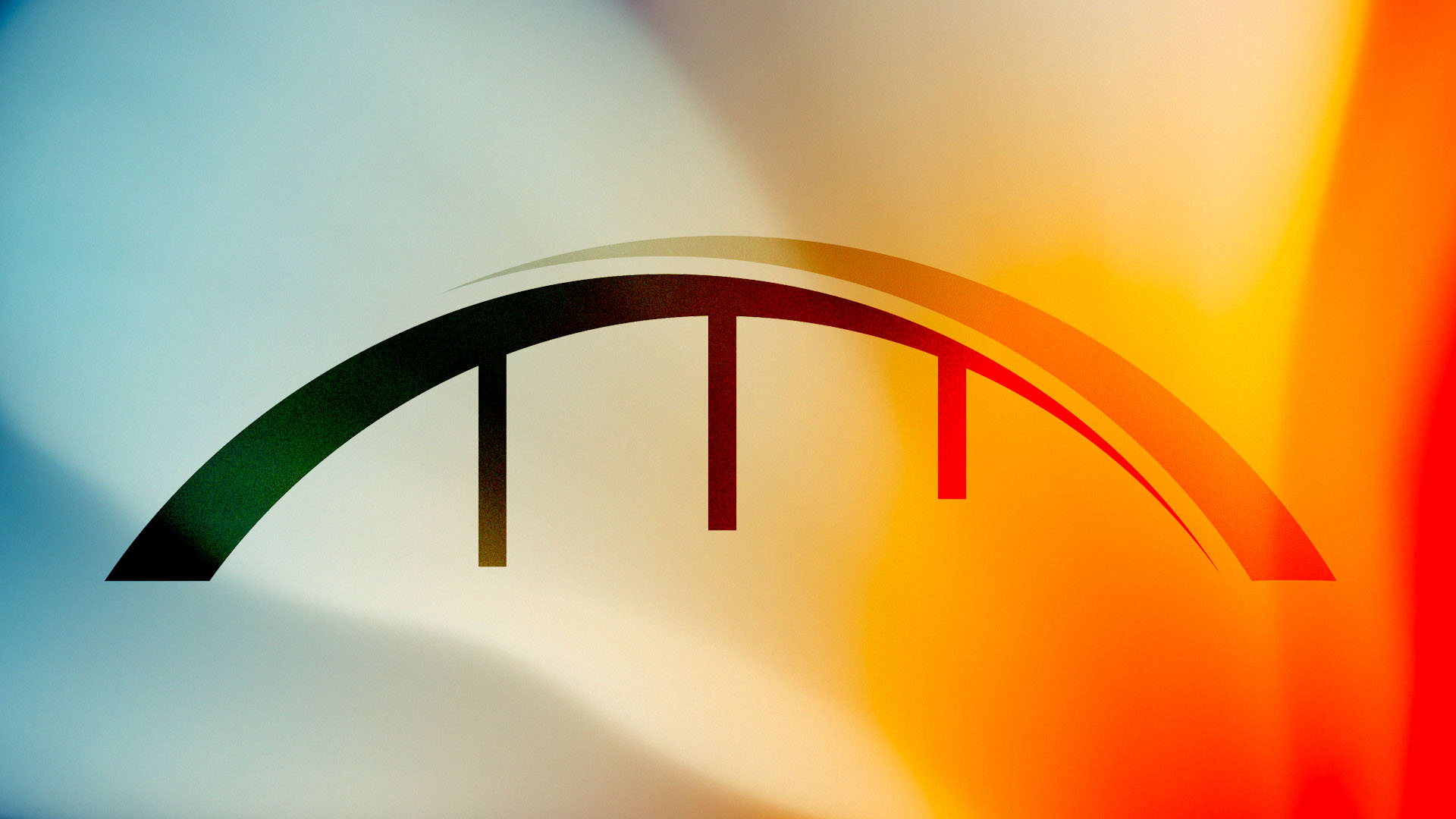 Silhouette of a simple bridge arch depicted against a vibrant backdrop of blended colors, including blues, oranges, and yellows, creating an abstract and artistic composition. The gradient effect adds depth and movement, symbolizing connection and transition.