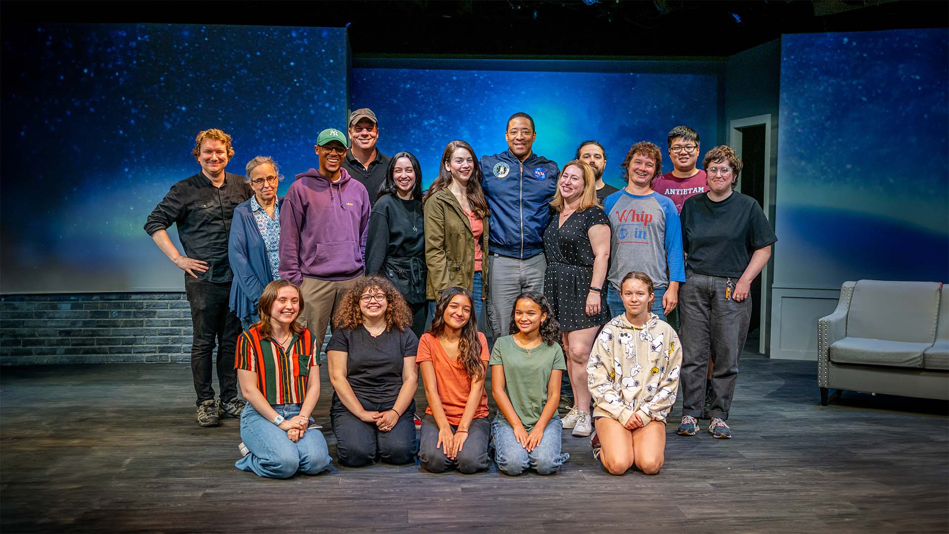 The cast and crew of "Satellites" a 2023 full production directed by John Wooten